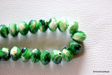 Green Faceted Rondelle Millefiori Glass Beads 12mm